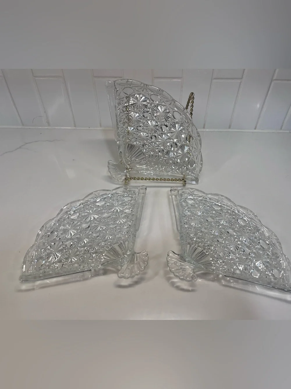 Vintage Avon Clear Glass Fan Plates 7 used For Snack Plate Trinkets Or Soap Dish